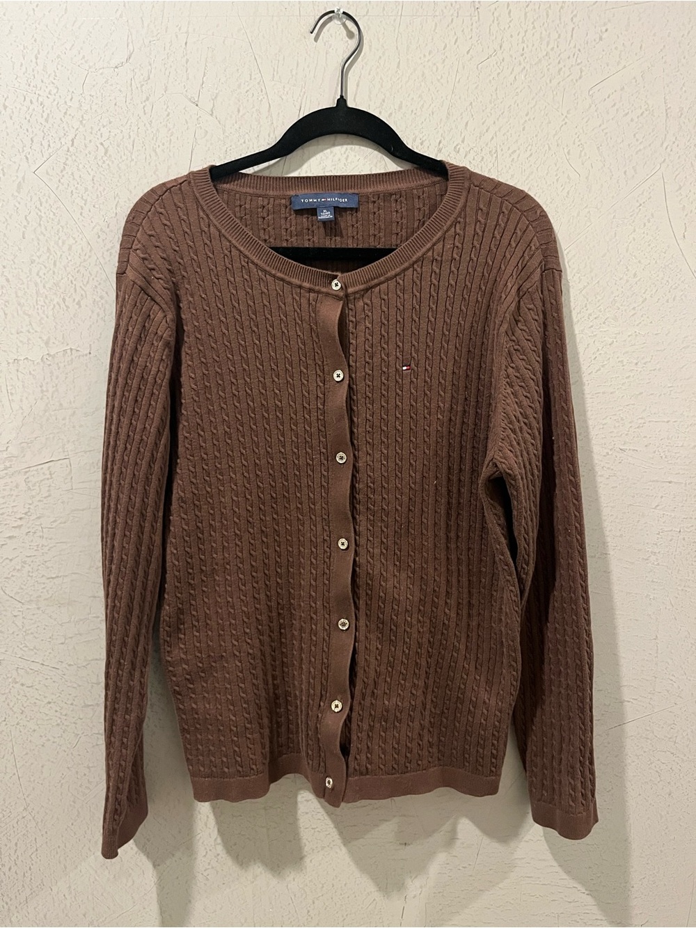 Tommy Hilfiger Chocolate Brown Cable-Knit Cardigan
